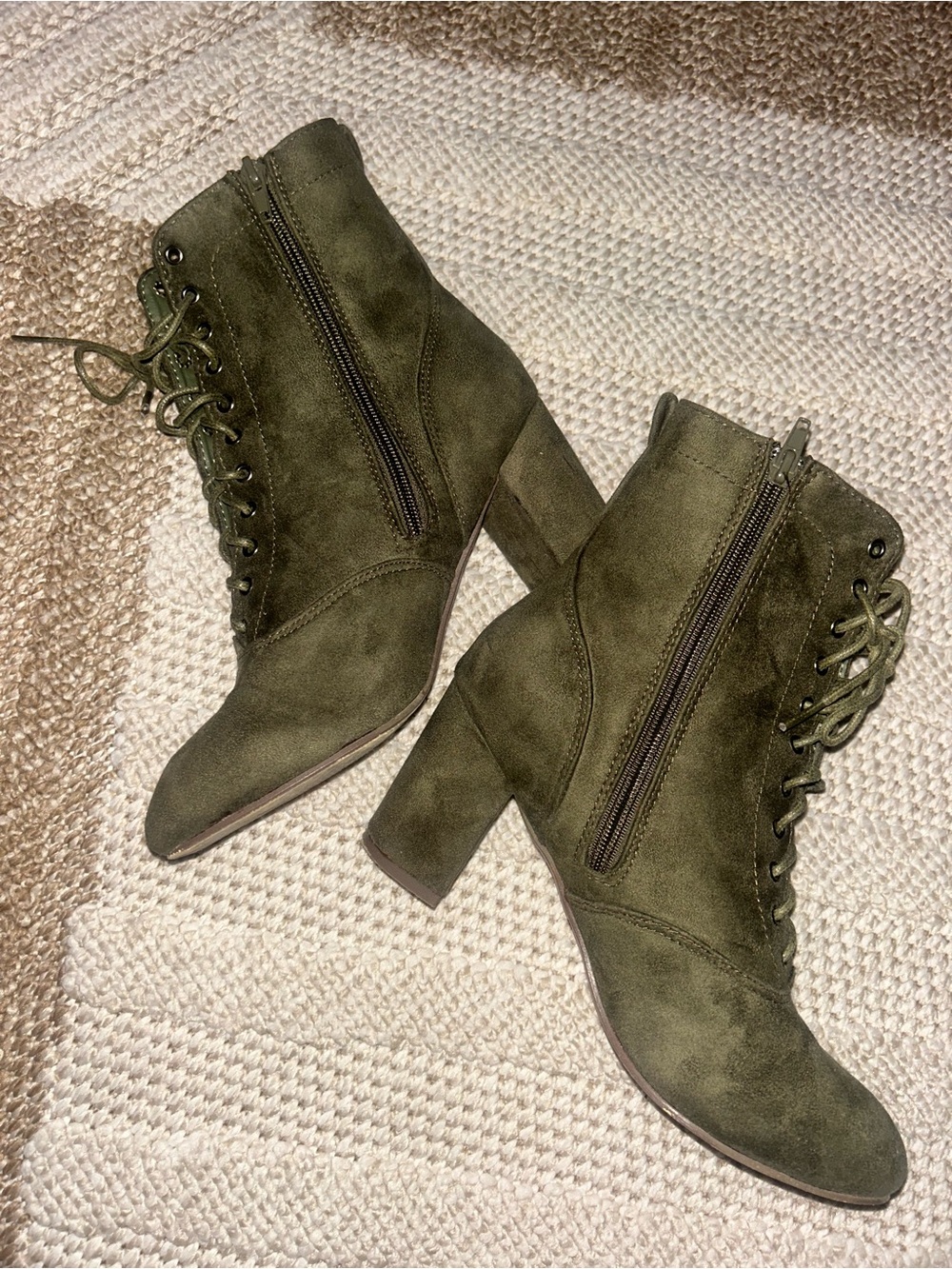 Olive Lace-Up Ankle Boots - Women